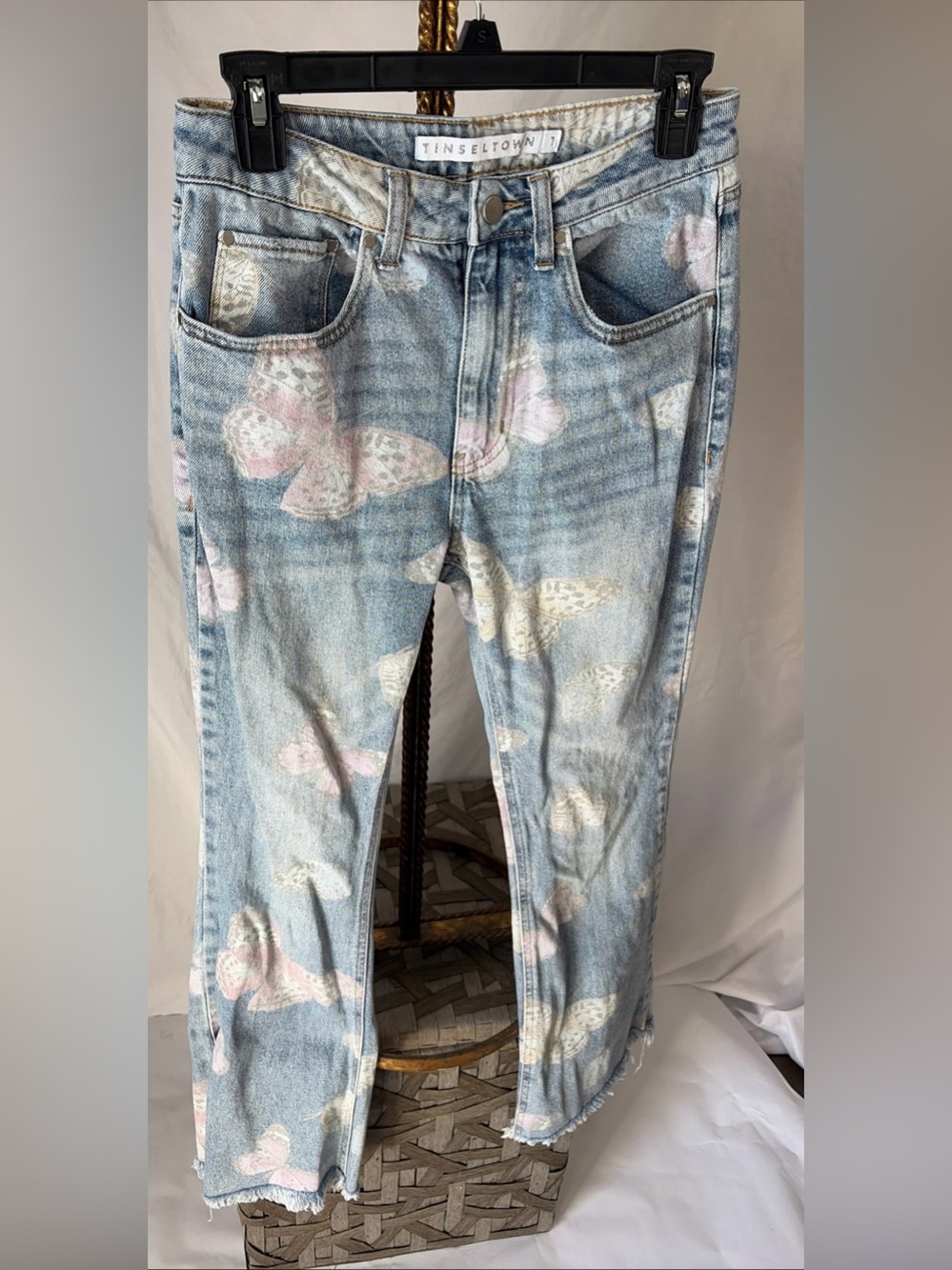 Tinseltown High-Rise Butterfly Print Flare Jeans - Size 7
